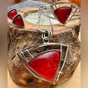 YVON Red Triangle Jewelry Set Made in Poland | Anti-Allergic | NWT